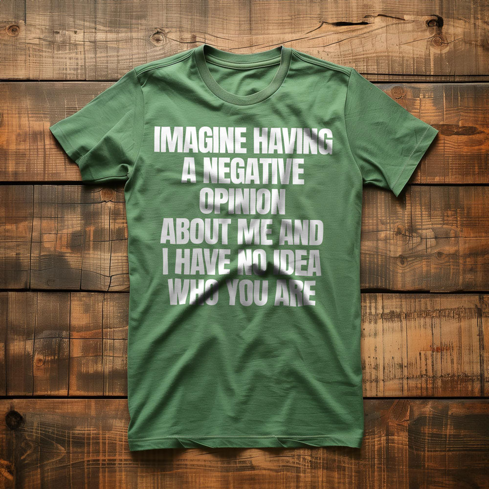 Imagine Having a Negative Opinion About Me and I Have No Idea Who You Are T-Shirt – Regular Green