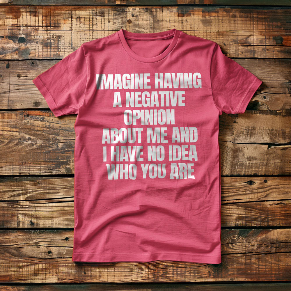 Imagine Having a Negative Opinion About Me and I Have No Idea Who You Are T-Shirt – Regular Pink