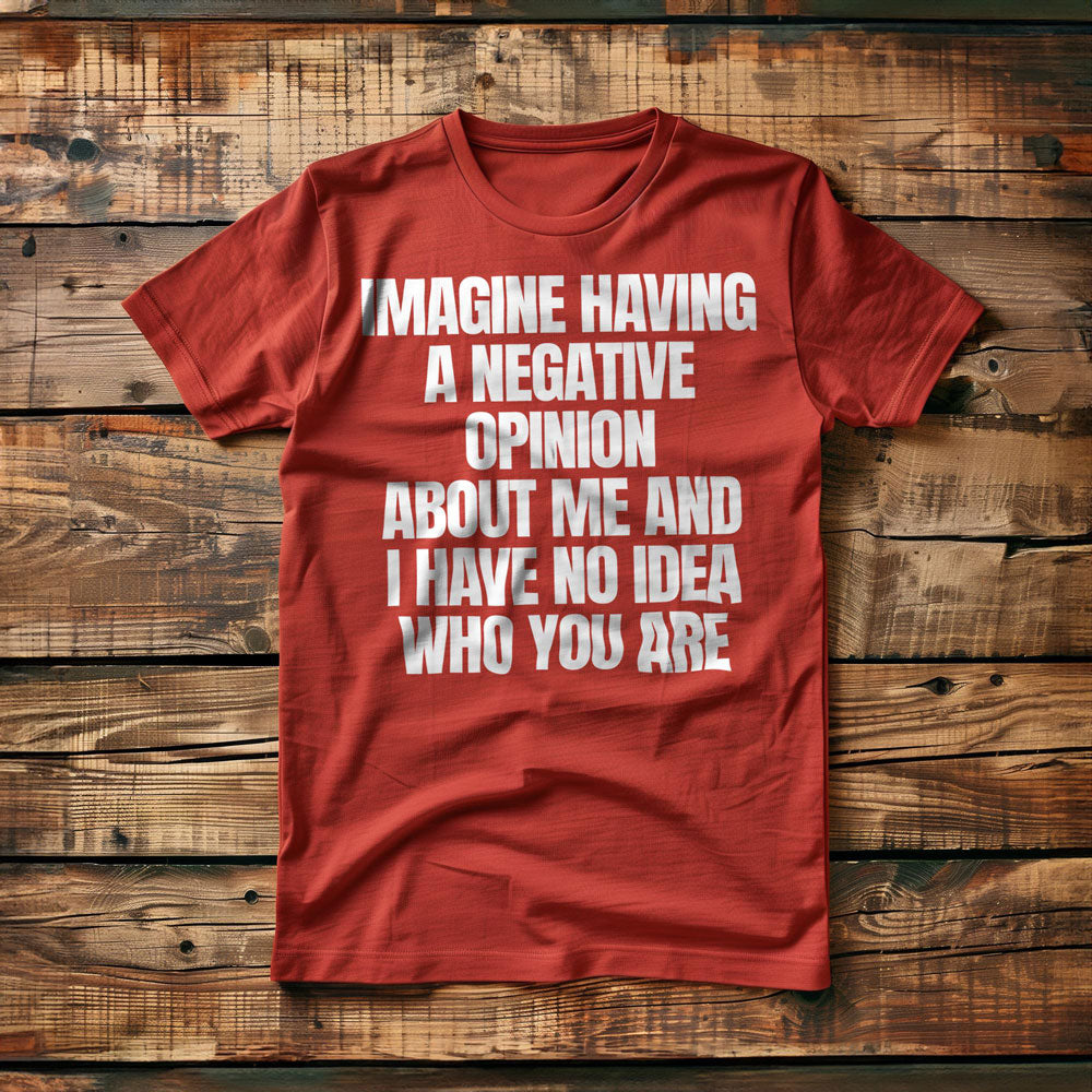 Imagine Having a Negative Opinion About Me and I Have No Idea Who You Are T-Shirt – Regular Red